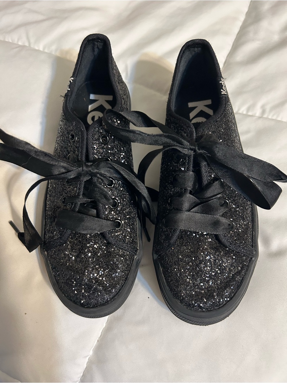 Keds Black Glitter Low-Top Sneakers with Satin Ribbon Laces